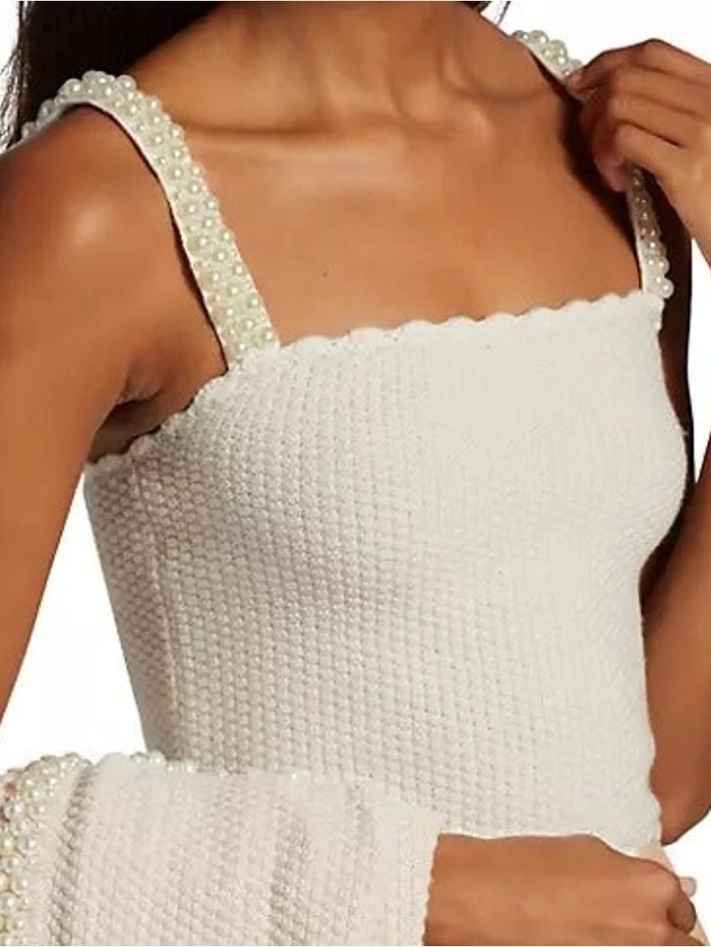 Alice + Olivia Sid Embellished Tank Top, Knit Pearl, White